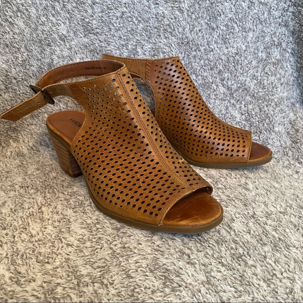 Lucky Brand Bertel Peep Toe Heeled Booties Size 6